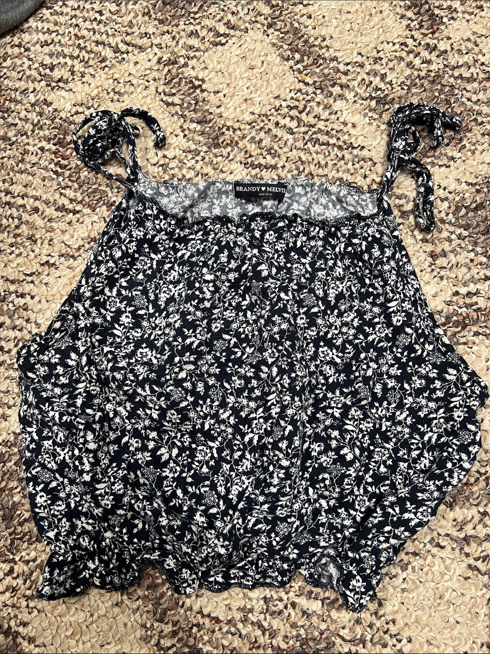 Brandy Melville Black And White Floral Tie-Strap Camisole
